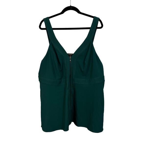 Torrid Tank Top 3X Peplum Crepe Zip-Front V-Neck Stretch Sleeveless Blouse Green - Picture 1 of 10